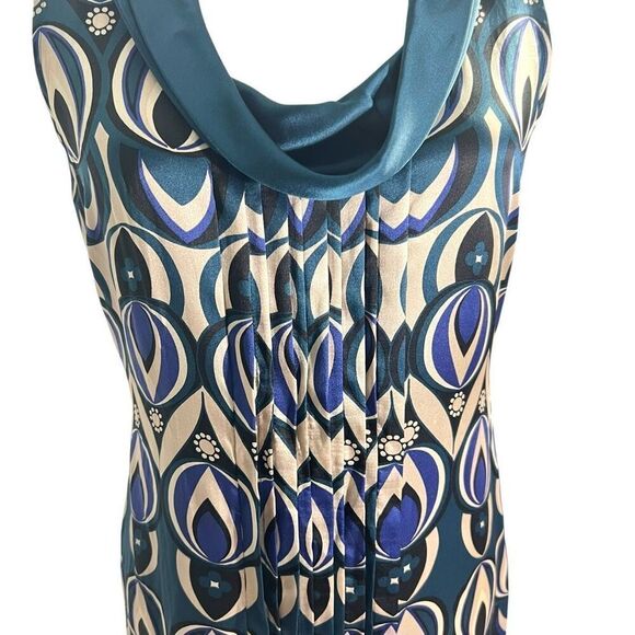 Ted Baker London Women's Teal Blue Patterned Silk Cowl Neck Dress Size 2 - Picture 12 of 12